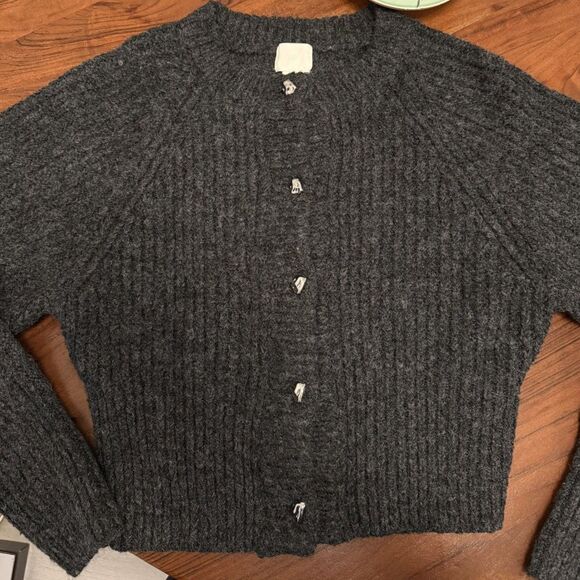 Dark Gray Rib-knit Cardigan - Picture 3 of 6